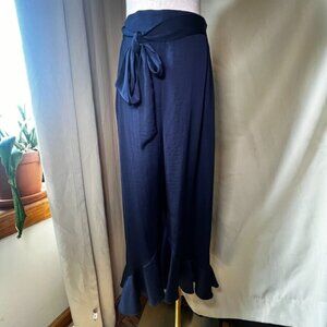 Sheike  Navy Blue  Satin  Ruffle  Crop  Pants  Womens Size 10
